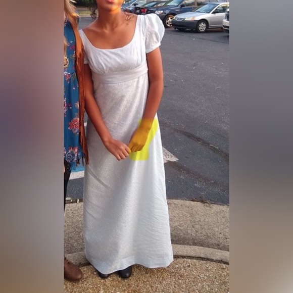 Jane Austin Period Light Blue Puff Sleeve Eyelet Dress - Picture 8 of 8